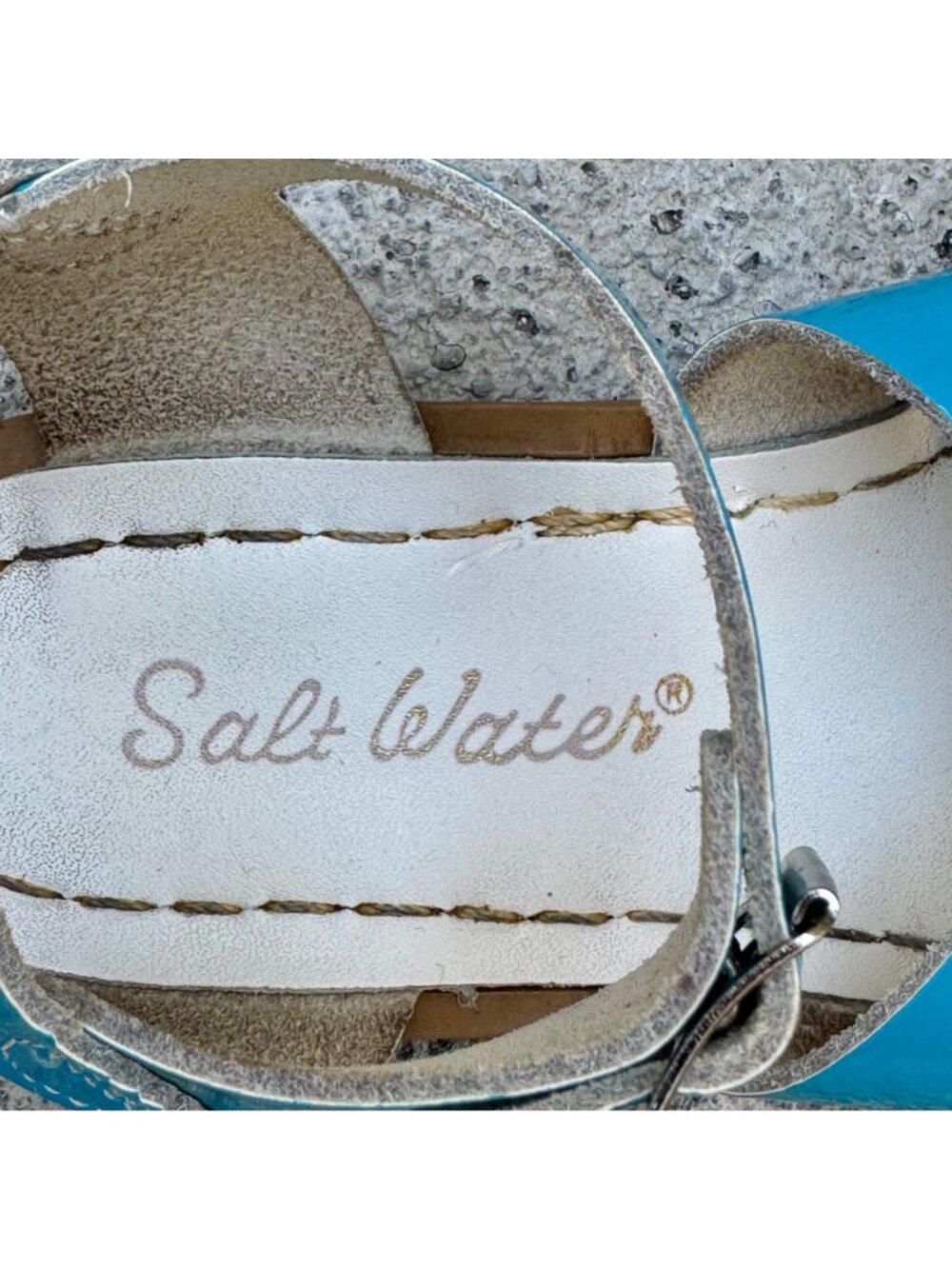 SALTWATER Sandals Girls 9 Aqua Blue Patent Leather Original Salt Water Sandal - Picture 7 of 8